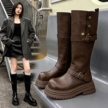 Load image into Gallery viewer, Women's Retro Chunky-Heel Knee-High Boots - British Style PU Leather Round Toe Mid Heel Winter Boots