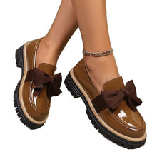 Load image into Gallery viewer, Women's Bow Tie Chunky Heel Pumps - Slip-On Round Toe Loafers