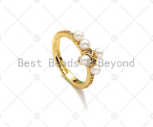 Load image into Gallery viewer, White Pearl Cross Open Ring, Sku#LD82
