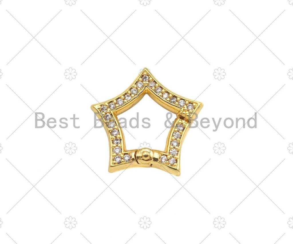 Spring Snap Double Sided CZ Micro Pave Star Push Clasp, Star Link Clasp, Connector Clasp, Star Lock, 15mm, sku#H324