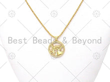Load image into Gallery viewer, CZ Micro Pave MAMA Word Flower On Round Ring Shape Pendant, 18K Gold Filled Mother's Day Charm, Necklace Bracelet Pendant,25x28mm,Sku#LK387