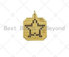 Load image into Gallery viewer, Gold Filled Black CZ Micro Pave Moon Star On Mosaic Square Shape Pendant,18K Gold Filled Charm, Necklace Bracelet Charm,17x20mm,Sku#LK337