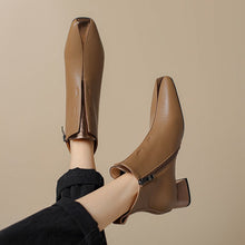 Load image into Gallery viewer, Women's Retro Square-Toe Sheepskin Ankle Boots | Chunky Heel Side-Zip