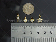 Load image into Gallery viewer, Dainty CZ Micro Pave Star Sun Cross Heart Shape Charm/Pendant, Diamond Gold Plated Charm, Gold Pendant, Gold plated charm, Sku#JL13