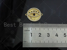 Load image into Gallery viewer, Gold Filled CZ Micro Pave Evil Eye On Round Coin Shape Connector,18K Gold Filled Connector, Necklace Bracelet Connector,22x18mm,Sku#LK351