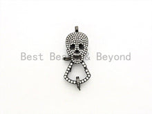 Load image into Gallery viewer, CZ Micro Pave Skull Lobster Claw Clasp, Large Skull Pave Clasp/Pendant Connector, Cubic Zirconia Pave Clasp/Connector/Link,17x37mm, sku#H131