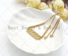 Load image into Gallery viewer, KISS on Rectangle Connector, Kiss Bracelet Link, Rectangle  Connector, Cubic Zirconia Pendant, Gold Tone, 10x31mm, Sku#LK85
