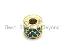 Load image into Gallery viewer, CZ Big Hole Drum Barrel Turquoise Micro Pave Beads, Gold/Rose Gold/Silver/Black Cubic Zirconia Spacer Beads, DIY Jewelry, 6x7mm, sku#X46