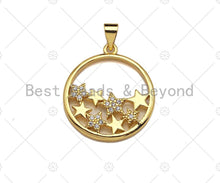 Load image into Gallery viewer, 18k Gold Multi Star On Round Ring Charms, Gold Ring Charms, Star Pendant, Gold Pendant, Round Necklace Charms, 22x24mm, Sku#LK145