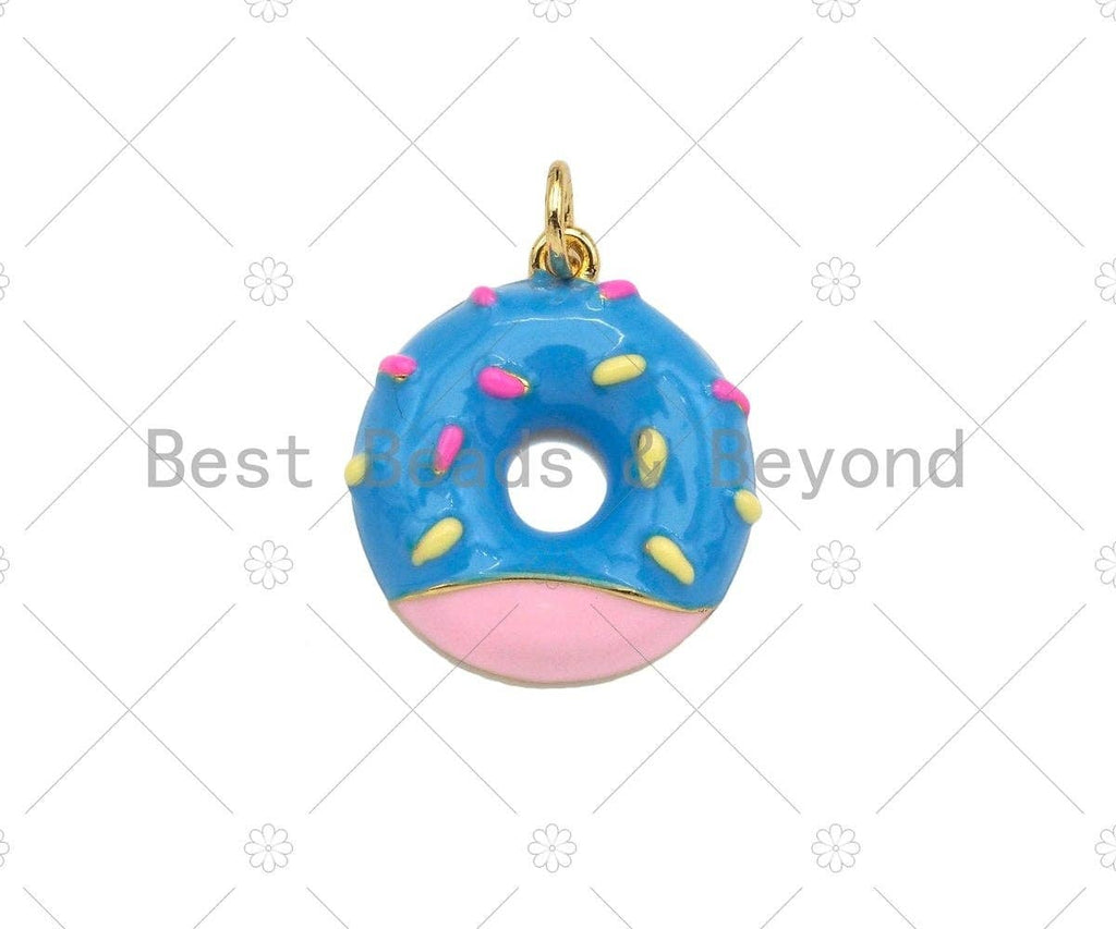 Gold Filled Colorful Enamel Doughnut Shape Pendant,18K Gold Filled Pink/Blue/Brown Enamel Charm,18x20mm,Sku#L571