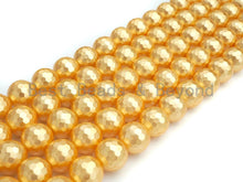 Load image into Gallery viewer, Quality Gold Mother of Pearl beads, 8mm/10mm/12mm Pearl Faceted Round beads, Golden Loose Faceted Pearl Shell Beads, 15.5inch strand, T153