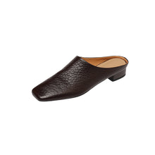 Load image into Gallery viewer, Women's Square Toe Cowhide Mules | Low Block Heel Slip-On Backless Shoes