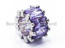 Load image into Gallery viewer, 6x10mm CZ Micro Pave Big Hole Tube Beads, Purple/Green/Black/Pink Cubic Zirconia Spacer Beads, European Large Hole Beads, sku#G271