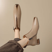Load image into Gallery viewer, Women's Retro Square-Toe Sheepskin Ankle Boots | Chunky Heel Side-Zip