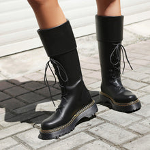 Load image into Gallery viewer, Women's High-Heeled Lace-Up Thigh-High Boots | Chunky Heel Round Toe PU Leather
