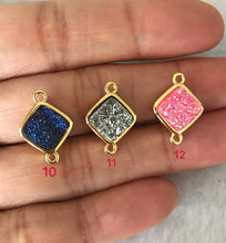 Load image into Gallery viewer, Mystic Drusy Diamond Shape Bezel Connector Beads, Bezel Druzy Charm, Gold/Silver finish,Pink/Black/Silver/White/Blue, 12x16mm,SKU#V30