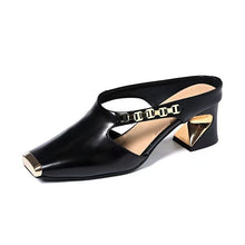 Load image into Gallery viewer, Women's Square-Toe Metal-Cap Platform Sandals | PU Upper Half-Slipper Heels