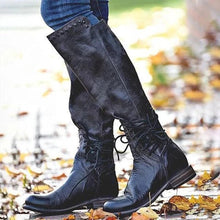 Load image into Gallery viewer, Women's Lace-Up Leather Boots | Round Toe Chunky Heel High Shaft | Black &amp; Brown
