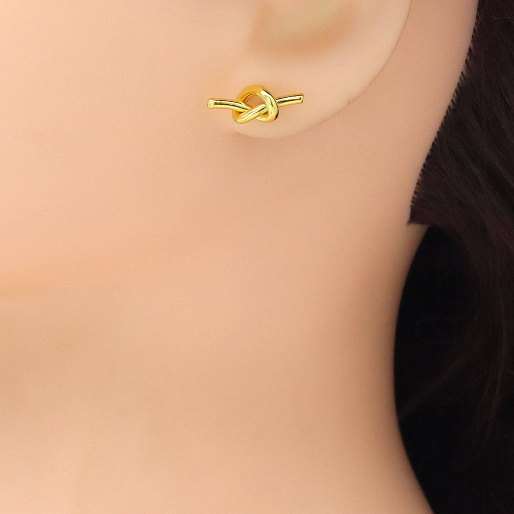 Silver Gold Knot Stud Earrings, Sku#A427