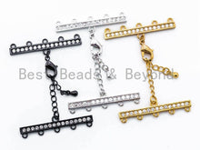 Load image into Gallery viewer, 1set Five Loops CZ Micro Pave Multi-Strands Lobster Claw Clasp, Clear CZ on Gunmetal/Gold/Silver Color, 37x6mm, SKU#K28
