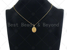 Load image into Gallery viewer, 18K Gold Virgin Mary On Oval Emblem Shape Pendant, Oval Charm, Virgin Mary Pave Pendant, Dainty Gold Charm,21x15mm, Sku#F1154