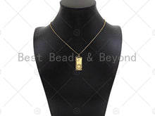 Load image into Gallery viewer, CZ Micro Pave Heart Evil Eye Cross Hamsa Hand On Rectangle Pendant,Dainty Gold Medallion Charm,Necklace Bracelet Charm,12x28mm,Sku#LK277