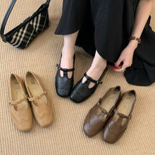 Load image into Gallery viewer, Vintage T-Strap Slingback Flat Heel Shoes - Women's Buckle Strap Mary Jane Flats