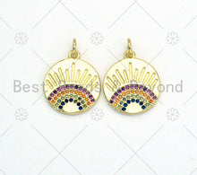 Load image into Gallery viewer, Colorful CZ Micro Pave Rainbow On Round Coin Shape Pendant,18K Gold Filled Medallion Charm, Necklace Bracelet Pendant,14x17mm,Sku#LK375
