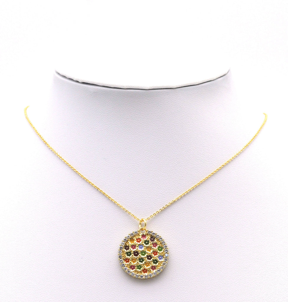 CZ Colorful Enamel Flower Medallion coin Charm, Sku#LX181