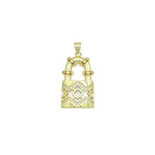 Load image into Gallery viewer, Clear CZ Gold Lock Charm Pendant, Sku#LK1124