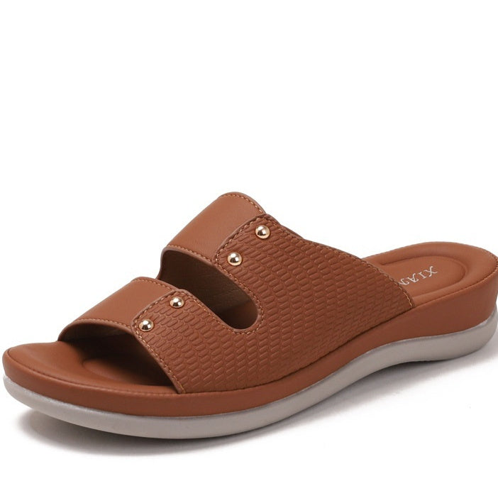 Women's Bohemian Beach Sandals – Round Toe Casual Slip-On Slides | Black, Burgundy, Brown