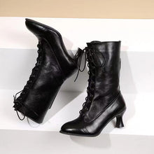 Load image into Gallery viewer, Women's Lace-Up Mid-Calf Boots - Stylish Low Heel Boots with Round Toe