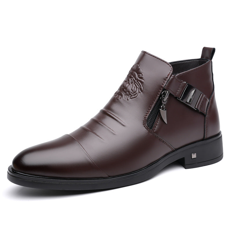 Men's Retro Wide-Fit Ankle Boots | Double-Layer Cowhide Leather Side Chain Boots