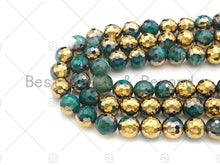 Load image into Gallery viewer, Half Gold Plated Green Agate Beads, 8mm/10mm/12mm Round Faceted Gold Green Agate Beads, 15.5 Full Strand, sku# UA135