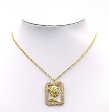 Load image into Gallery viewer, Gold Lady Head On CZ Rectangle Frame Charm, Sku#L673