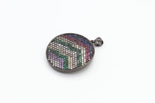 Load image into Gallery viewer, CZ Micro Pave Mixed Color Zigzag Round Disc Pendant, Cubic Zirconia Necklace Pendant, 25x31mm, sku#F3