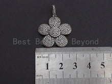 Load image into Gallery viewer, Antique Silver CZ Micro Pave Flower Pendant, Antique Silver Tone, Cubic Zirconia Pave Daisy Flower Charm Pendant, 24x26mm,sku#F1031