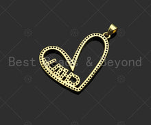 Load image into Gallery viewer, Gold Filled Colorful CZ Happy Luck Hope Word On Heart Shape Pendant,18K Gold Filled Heart Charm, Necklace Bracelet Pendant,34x24mm,Sku#LK341
