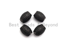 Load image into Gallery viewer, Micro Pave Black CZ Pave On Black Big/Large Hole Oval Drum Spacer Beads, Bracelet/Necklace Spacer, Cubic Zirconia Beads, 10x12mm, sku#C91