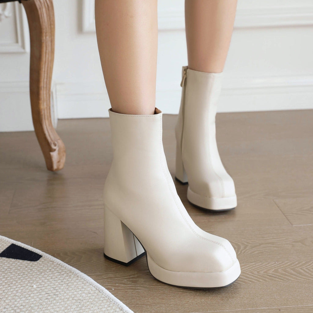 Retro Chunky Heel Platform Ankle Boots