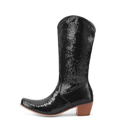Women's Block Heel Patent Leather Knee-High Boots | Elegant Glossy Dress Boots