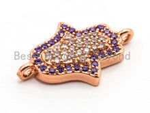 Load image into Gallery viewer, CZ Micro Pave Small Violet Hamsa Hand Connector, SKU#A57