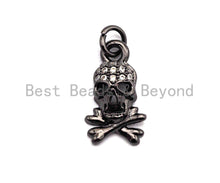 Load image into Gallery viewer, CZ Clear Micro Pave Skull Pendant, CZ Pave Pendant, Gold/Rose Gold/Silver/Gunmetal plated, 8x14mm, Sku#F818
