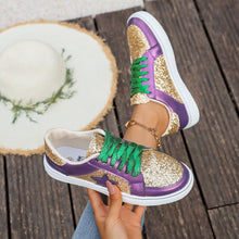 Load image into Gallery viewer, Women's Sequin Lace-Up Sneakers - Purple Gold Chunky Sole Platform Shoes