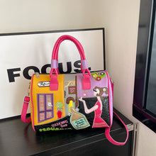 Load image into Gallery viewer, Premium Embroidered Boston Bag - PU Leather Handbag with Patchwork Design