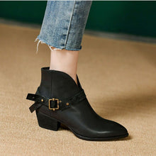 Load image into Gallery viewer, Women's Chunky Heel Slip-On Boots | Pointed Toe Mid-Heel Ankle Boots