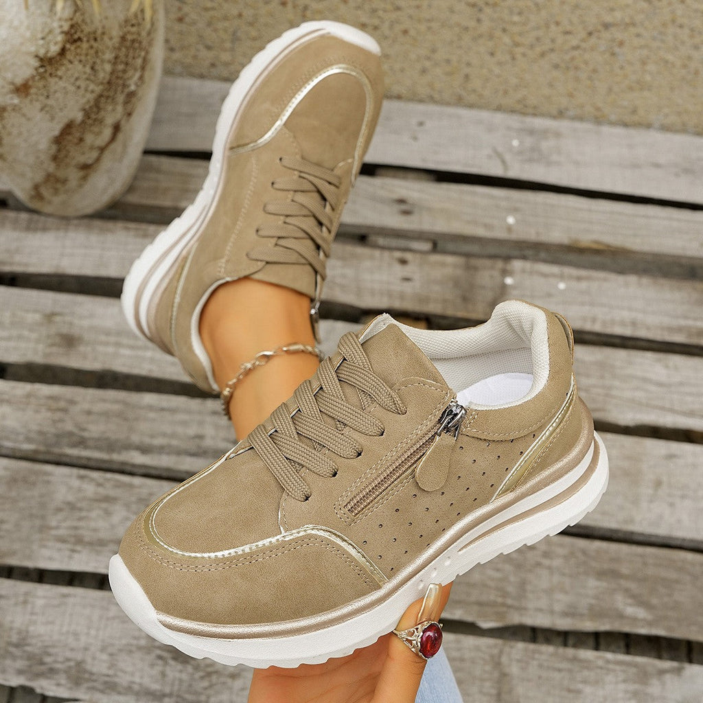 Women's Side-Zip Chunky Sole Sneakers - Breathable Casual Fashion Sneakers