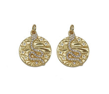 Load image into Gallery viewer, Gold CZ Snake Star Hammered Coin Charm, Sku#LX88