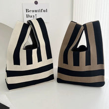 Load image into Gallery viewer, Women's Knit Tote Bag - Urban Minimalist Striped Handbag with Multiple Pockets