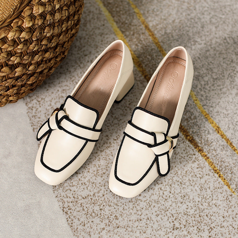 Women's Bow Slip-On Loafers | Soft PU Leather Square Toe Flats